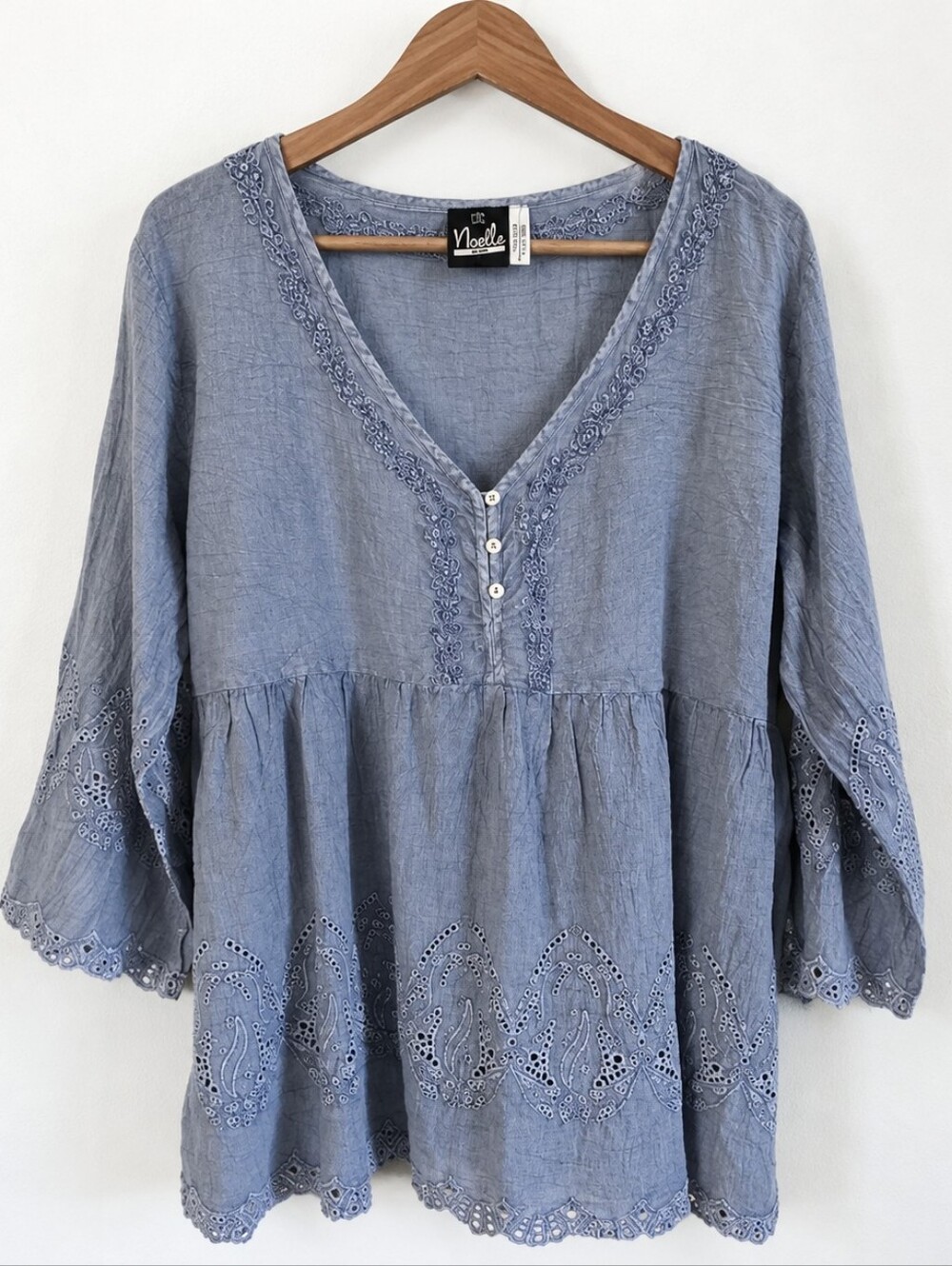 Simply Noelle Blue Eyelet Peasant Top